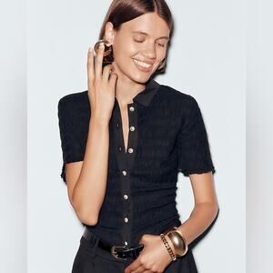 J.CREW Smocked button-up shirt in cotton-blend voile Black Size S BU278.